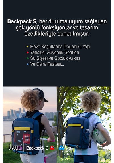 Divoom Pixoo S Mavi LED Ekranlı APP Kontrollü Akıllı Su Geçirmez Laptop Sırt Çantası-15-15.6" Mavi