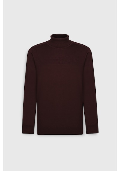 AC&Co / Altınyıldız Classics Erkek Bordo Pamuklu Standart Fit Normal Kesim Tam Balıkçı Yaka Jakarlı Triko Kazak Bordo