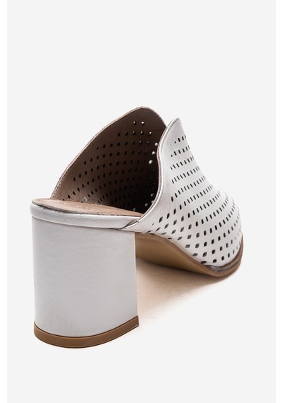 Luvishoes Toen Beyaz Cilt Hakiki Deri Kadın Kalın Topuklu Terlik
