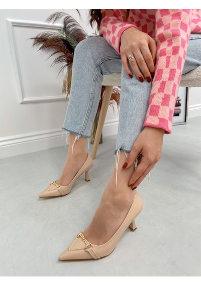 Ervanın Butiği Bej Cilt (MossCross) Toka Detay Kadın Stiletto