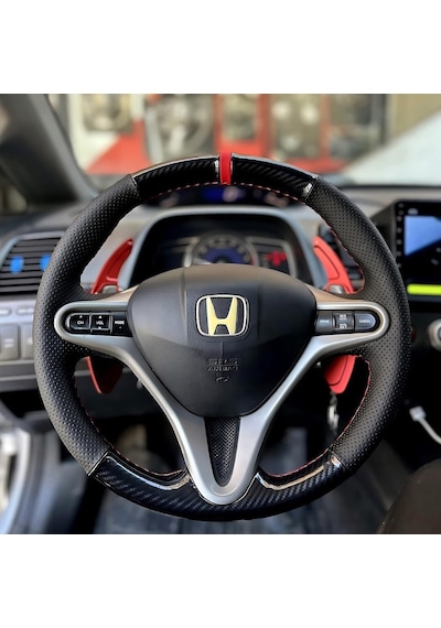 Honda Civic Fd6 Araca Özel Direksiyon Kılıfı 5d Kristal Karbon Nokta Siyah İp siyah