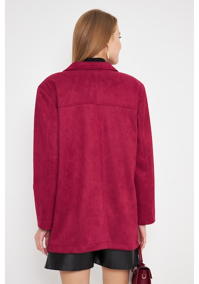 Armonika Kadın Bordo Yakalı Cep Kapaklı Düğmeli Vatkalı Premium Süet Oversize Ceket Arm-25k001057 Armonika Kadın Bordo Yakalı Cep Kapaklı Düğmeli Vatkalı Premium Süet Oversize Ceket Arm-25k001057