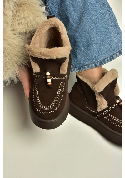 Fox Shoes Z357183561 Kahverengi Hakiki Deri Süet Kürklü Kadın Bot