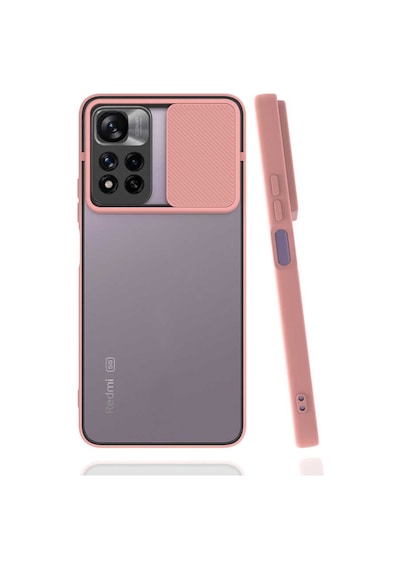 Noktaks - Xiaomi Uyumlu Xiaomi Redmi Note 11 Pro Plus 5g - Kılıf Slayt Sürgülü Arkası Buzlu Lensi Kapak - Pembe Açık