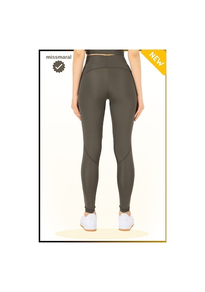 Missmaral Slim Fit Yüksek Bel Toparlayıcı Haki / Khaki Spor Tayt Flatlock Dikiş Detaylı Fit Tasarım Oslo 1090 Haki