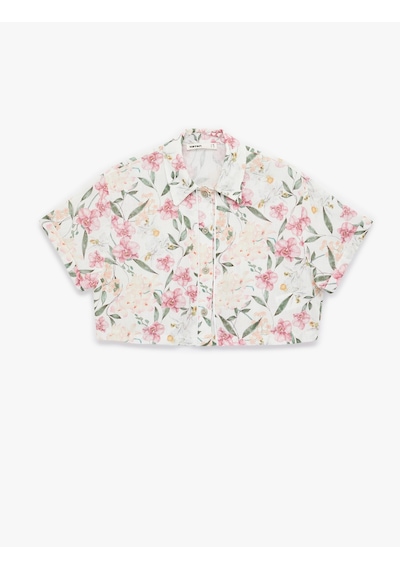 Koton Regular Fit Kısa Kollu Çiçekli Crop Gömlek Pembe Desenli 6sak60148uw