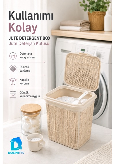 Jute Deterjanlık 6,5 L Plastik Temizlik Malzemesi Düzenleyici Mutfak Banyo Dolap İçi Organizer Bej