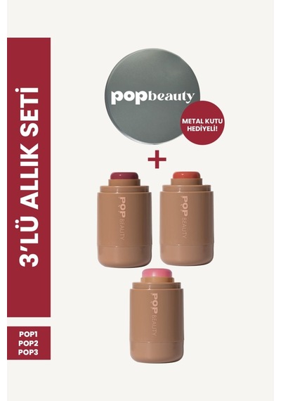 Pop Beauty Yanak Ve Dudak Renklendirici Stick Allık Seti 3 Renk Allık Ve Metal Kutu Popstickblush5 Çok Renkli