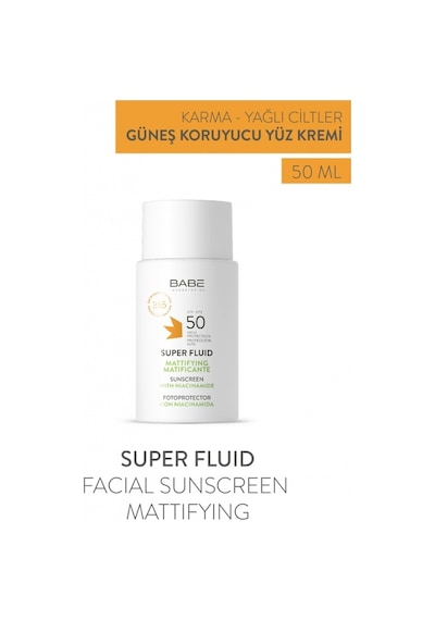 Babe Super Fluid Sunscreen Mattifying SPF50 50ml - Yağlı Ciltler İçin  Matlaştırıcı Yüz Güneş Kremi