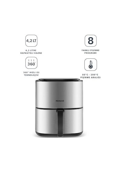 Homend Airfryday 2506H 8 Farklı Program 4.2 Litre Inox Airfryer