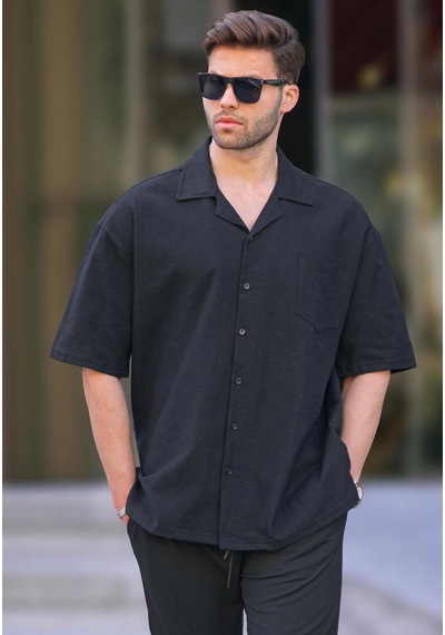 Madmext Siyah Kısa Kollu Oversize Erkek Gömlek 6737 Siyah