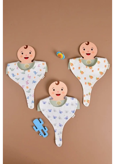 E&f Store Erkek Bebek 3'lü Sıvı Geçirmez Emzik Tutucu Mama Önlüğü - Model 4 Çok Renkli