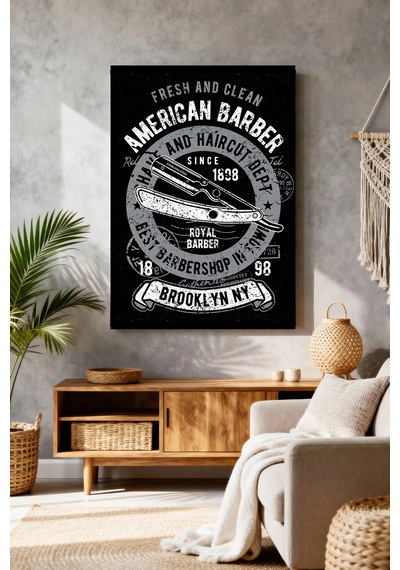 Mushen Studio American Barber Brooklyn Ny Vintage Kanvas Tablo Solvent Baskı Erkek Dekoru Duvar Sanatı Canvas