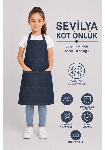 Çocuk Kot Mutfak Önlüğü Antrasit