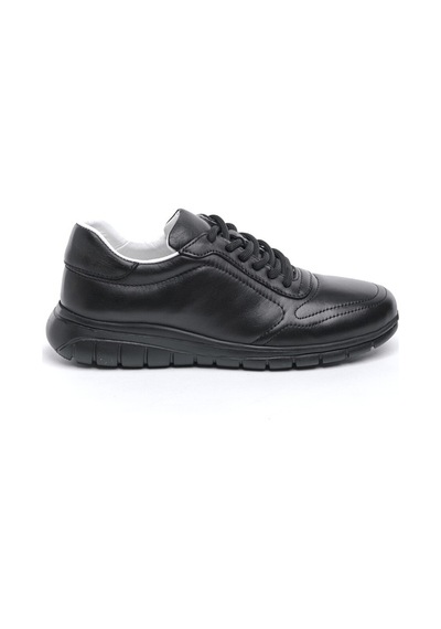 Derinet Comfort Taban Hakiki Deri Lastik Bağcıklı Erkek Sneaker Siyah Siyah