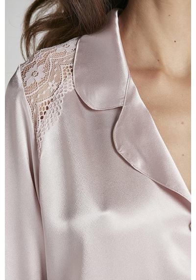 Pierre Cardin Kadın Sırtı Dantel Saten Pijama Takımı 1438 Pudra 001