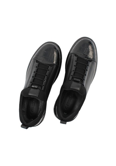 Erkek Siyah Kalın Tabanlı Kroko Deri Sneaker