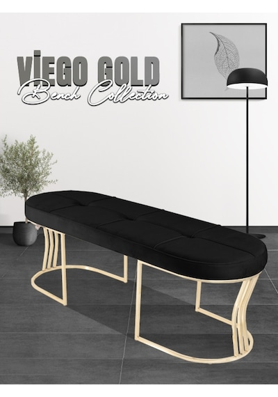Viego Gold Collection- Siyah Kapitoneli Chester Model Puf & Bench & Koltuk & Uzun Makyaj Puff & Yatak Ucu