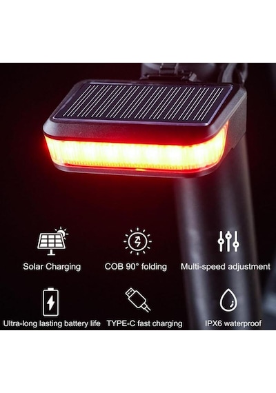 Solar 6149 Şarjlı Bisiklet Arka Stop Bisiklet Işığı Kırmızı Güneş Enerjili Far