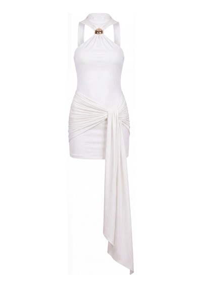 Holly Lolly Halter Yaka Aksesuarlı Mini Lilian Elbise Beyaz