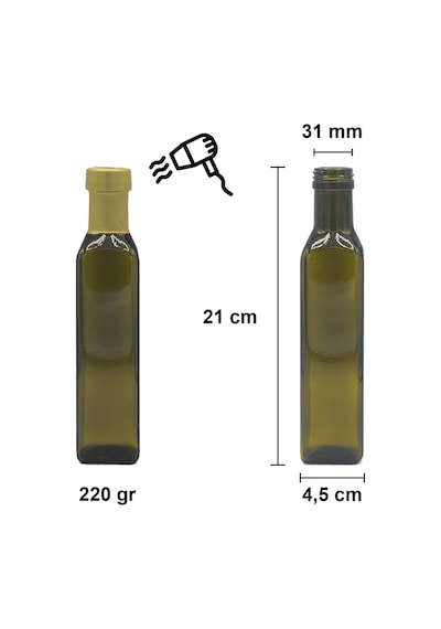 Afracam Maraska Yeşil 250 ML Cam Şişe Kapak Kapüşon 45 Adet