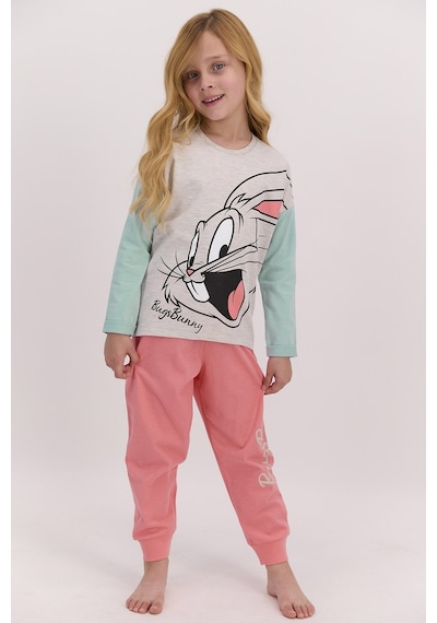 Bugs Bunny Lisanslı Bejmelanj Kız Çocuk Pijama Takımı 5274-28017 Bej Melanj