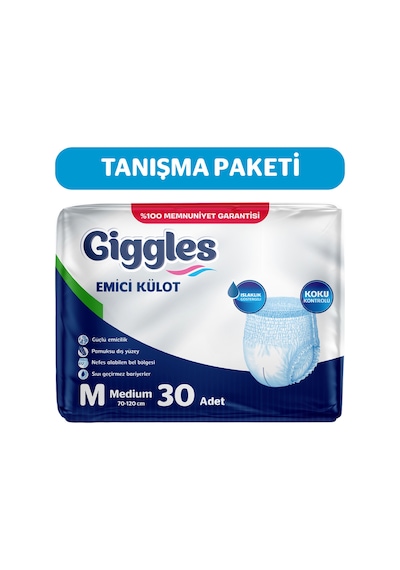 Yetişkin Emici Külot Bez Orta Boy Medium Bel Ölçüsü 70-120cm Islaklık Göstergeli - 1 Paket 30 Adet M
