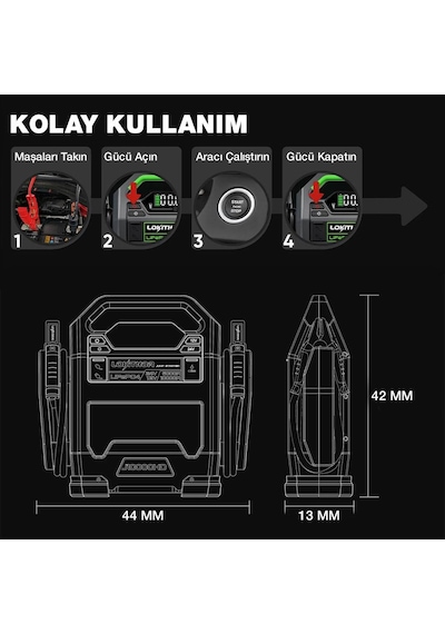 Lokithor J10000hd 12v/24v 10.000amp Lifepo4 Akıllı Akü Takviye + Powerbank + Led Lamba
