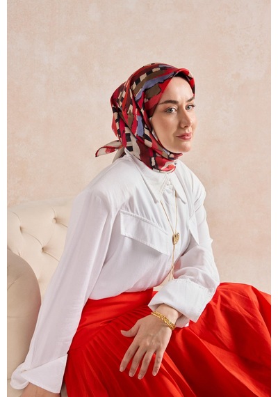 Silk Home Twill İpek Eşarp Şerit Bordo Çok Renkli