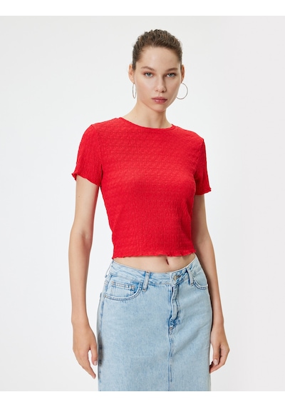 Koton Bürümcük Tişört Crop Kısa Kollu Bisiklet Yaka Slim Fit Kırmızı 4sal11110ık Kırmızı