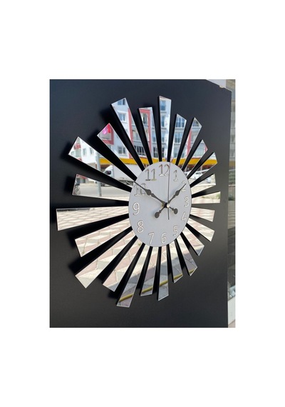 Pey Aksesuar Aynalı Pleksi 40x40 Cm Piyano Model Sayılı Ev Hediyelik Duvar Saati Beyaz,gümüş