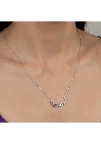 Gumush Swarovski Taşlı Gümüş Kanat Kadın Kolye