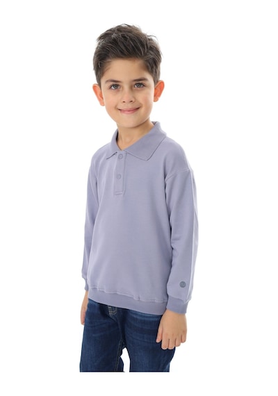 Toontoy Kids Toontoy Erkek Çocuk Baskılı Polo Yaka Düğmeli Uzun Kollu Tişört Koyu Gri