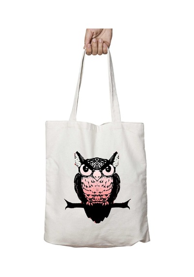 Art Hediye Pink Owl By İki Tarafı Kalıcı Baskılı Yıkanabilir Çanta Çok Renkli