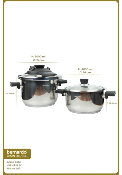 Bernardo Smart Cook 2'li 4-6l İndüksiyon Tabanlı Düdüklü Tencere Seti Siyah Inox