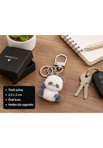 Kawaii Panda Charm Anahtarlık Peluş Figür Sevimli Anahtar Aksesuarı Hediye