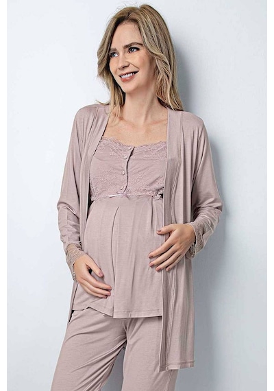 Monamise 18441 Hamile Lohusa Sabahlıklı Pijama Takım - Vizon