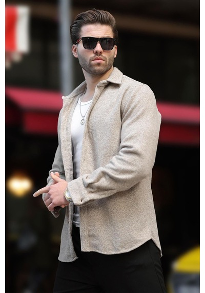 Madmext Bej Desenli Erkek Ceket Gömlek E6755