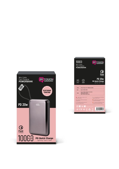 10.000 Mah Kablolu Pd Quick Mini Electronic Painting Powerbank Taşınabilir Sarj Cihazı Açık Gri