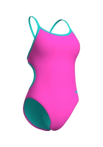 Arena Women's Swımsuıt Lace Back Solıd Shockıng Pınk-water Açik Yeşil