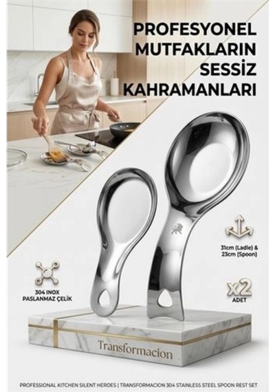 Inox Paslanmaz Çelik Kaşık & Kepçe Altlığı Seti 2 Adet, Büyük-küçük Boy 723141