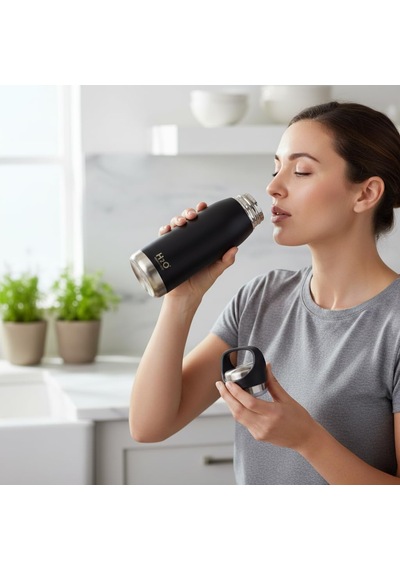 Lexroo Siyah Paslanmaz Çelik Termos Matara - 530 Ml Kilitli Kapaklı Sızdırmaz Mug