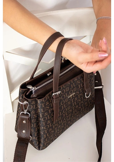 Just Polo Kadın Kabartma Desenli Lüks Omuz Çantası Shoulder Bag Kahverengi