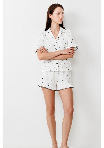 Kadın Relaxed Lastikli Beyaz Pijama Takımı