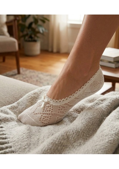 Heren Socks Heren 4'lü Dantelli Kadın Babet Çorap , Fiyonklu , Fileli ASORTİ