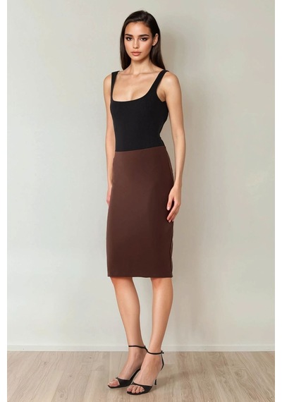 Hiccup Yüksek Bel Bodycon Midi Örme Etek Mocha Kahvesi
