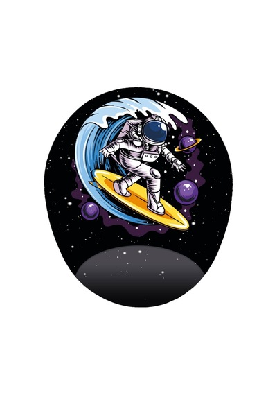 Uzayda Sörf Yapan Astronot - Bilek Destekli Oval Mousepad