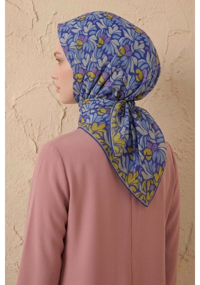 Silk Home Soft Eşarp Floral Line Saks Mavi 90x90 Çok Renkli