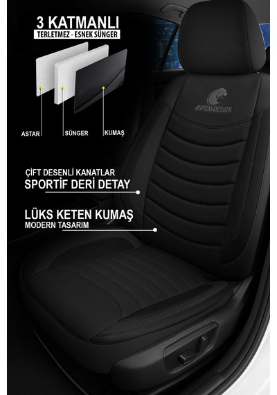Panther Serisi Keten Kumaş Oto Koltuk Kılıfı Hyundai İ20-i30-accent-blue-era-getz Uyumlu Siyah
