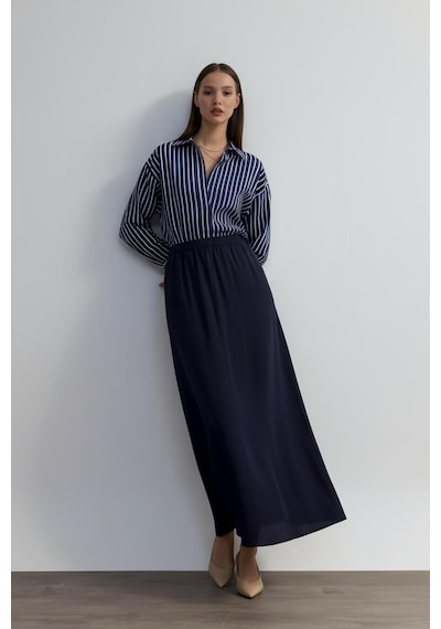 Pera Moda Oversize Çizgili Modal Gömlek Lacivert